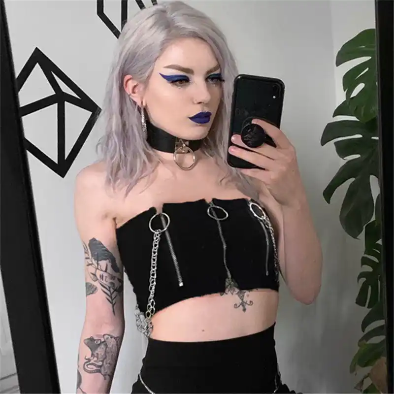 Vintage Emo Gothic Crop Tops Harajuku Aesthetic Grunge Punk Camisole Backless Chain Spring 2020 Chic Goth Style Tube Top Tank Tops Aliexpress vintage emo gothic crop tops harajuku