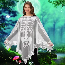 Свободный изысканный праздничный пончо Белый Скелет мягкий женский платок накидка вечерние Хэллоуин сценический костюм кружева подарок
