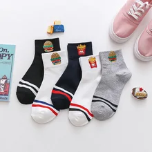 SP& CITY 5 пар/ком2/мультяшные хлопковые носки с рисунком гамбургера картофеля фри Женские Повседневные Дышащие забавные носки уличная одежда для еды