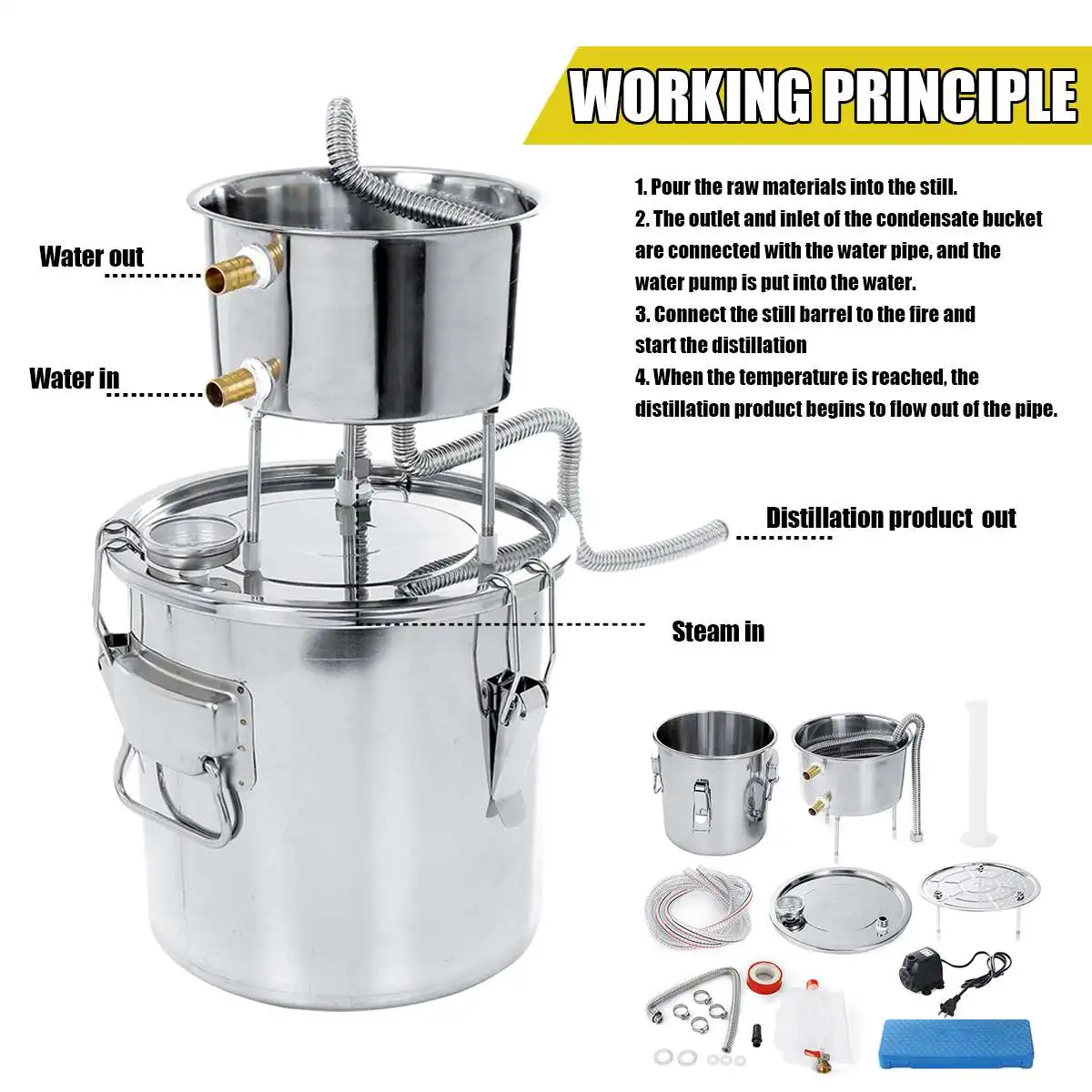 Cena 11 22 35L 304 gorzelni ze stali nierdzewnej Moonshine alkohol użytku domowego maszyna do robienia wina whisky piwa DIY Making Tools Set