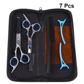 

1 Set Scissor Suit Flat Scissors Teeth Scissors Leather Bag Stainless Steel Hair Cutter Hair Cutting Scissors Barber Tools(Blue)