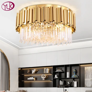 

Youlaike Round Gold Crystal Chandelier For Ceiling Luxury Modern Bedroom LED Lustres De Cristal Home Indoor Lighting Fixtures