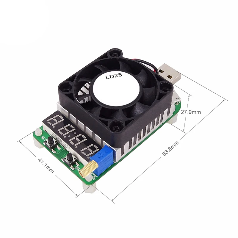LD25/LD35 Electronic Load USB Interface Resistor Discharge Battery Test Adjustable Current Voltage with LED Display Fan PUO88