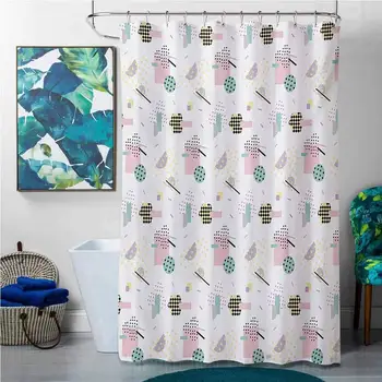 

Shower Curtains for Bathroom Sets Pink Modern Art,Pastel Colored Diagonal and Hexagonal with Dots Inside Hipster Kids Themed