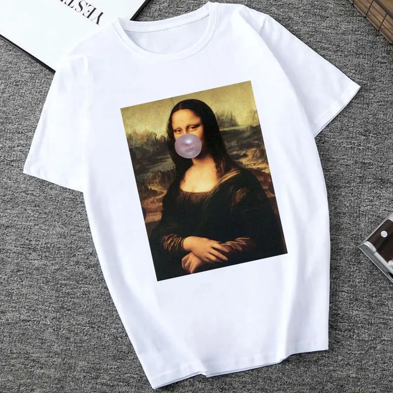 Mona Lisa Spoof персональные футболки женские модные футболки Harajuku летние с коротким рукавом и круглым вырезом белые Топы Рубашки Camiseta Femina