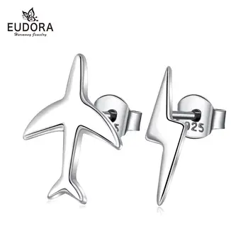 

EUDORA 925 Sterling Silver Exquisite earring Mini Airplane lightning Aircraft Stud Earrings for Women Fashion Jewelry CYE110