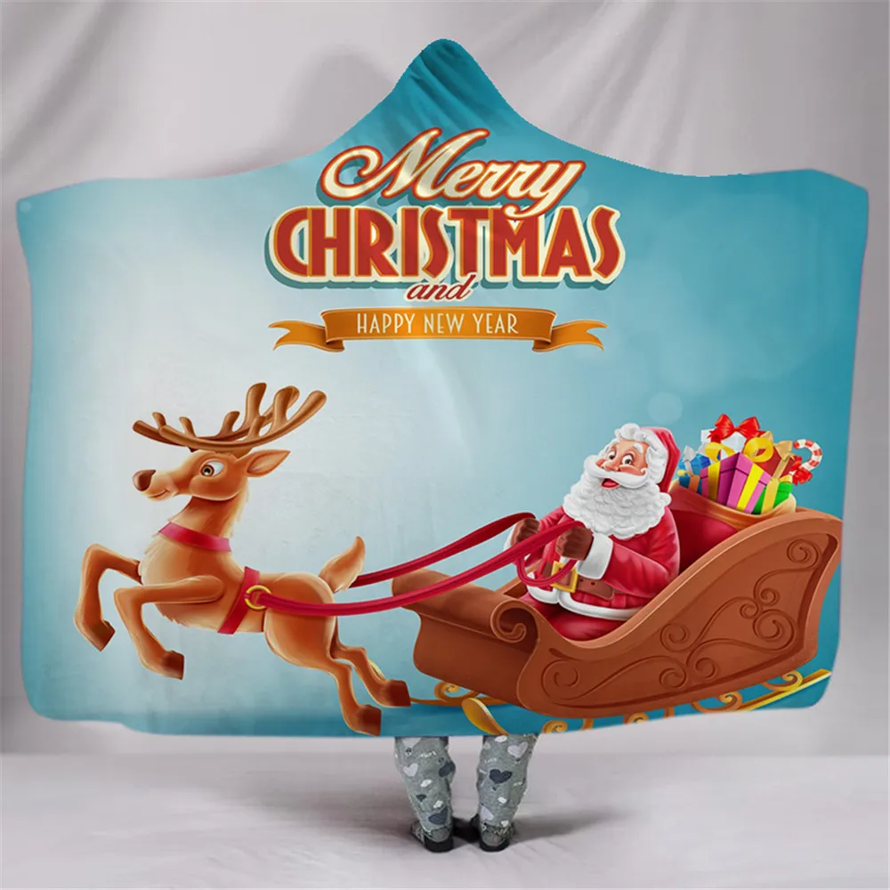 

Dropship Christmas Hooded Blanket for Adults Floral Sherpa Fleece Wearable plush Throw Blanket on Bed Sofa Thick warm