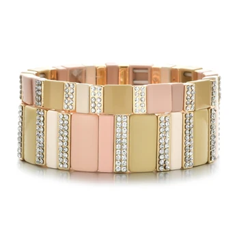 

Fashion Jewelry Pink Crystal CZ Friendship Bracelets For Women Fashion Enamel Elastic Wide Brazalete Mujer Bracelet Femme