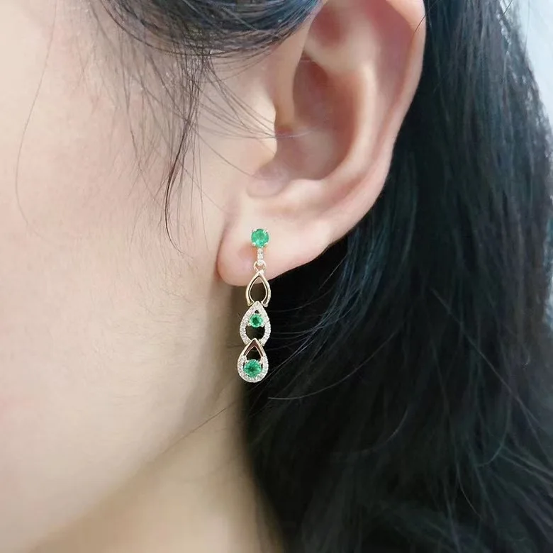 

The Best engagement Gift Natural Real Emerald Earring 925 Silver sterling Fine Charm Jewelry for Women Wedding Party Earring