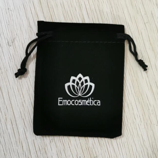 500 pcs Custom-made Logo 7x9cm Drawstring Black Velvet Bags Pouches Hot Printed With Silver Logo Via Fast Shipping FedEx IP