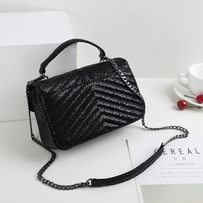 

New Style Full-grain Leather Pearl Fish-Pattern Rhombus Chain Bag Genuine Leather Square Sling Bag Crossbody Bag Handbag WOMEN'S