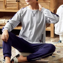 

Men's Pajama Sets New Spring Autumn Men Sleepwear Set Long Sleeve Polyester Pajamas for Men Elastic Waist Pant Leisure Outwear