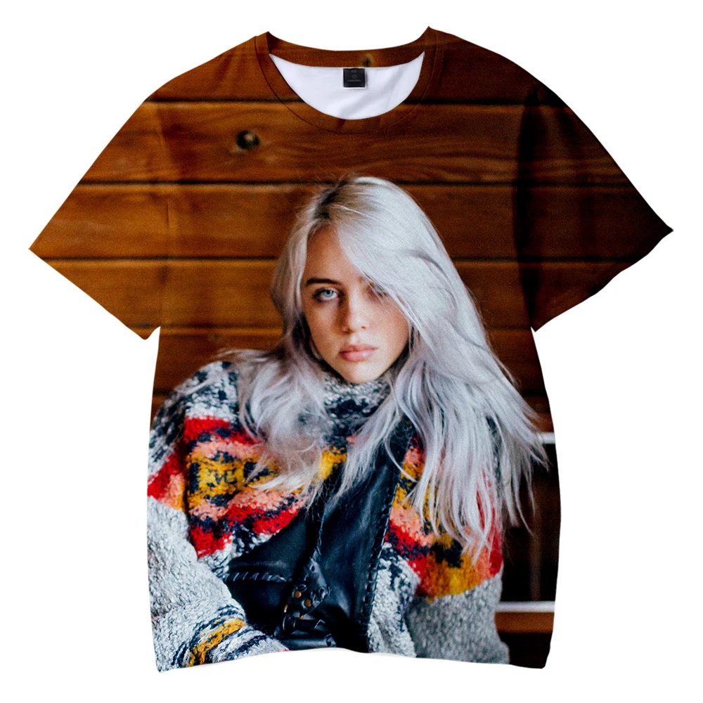 Billie Eilish/футболка с 3D принтом для маленьких мальчиков и девочек летние футболки с короткими рукавами топы унисекс, футболки, Детский костюм, рубашка - Цвет: kids shirt 2
