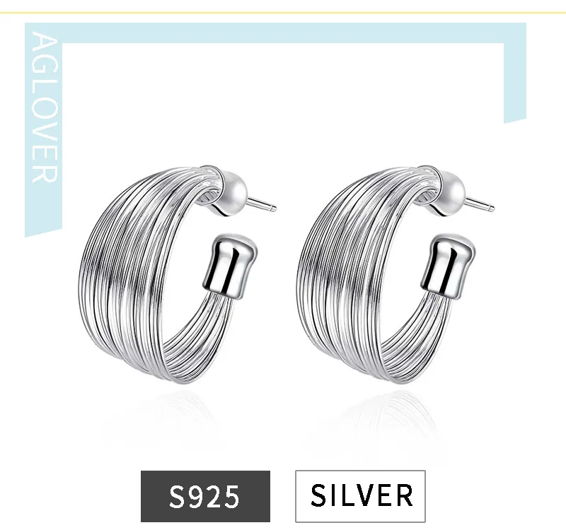 AGLOVER New 21MM 925 Sterling Silver Multi-line Hoop Earrings For Women Fashion Jewelry Christmas Gift AGLOVER New 21MM 925 Sterling Silver Multi-line Hoop Earrings For Women Fashion Jewelry Christmas Gift