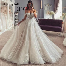 

Thinyfull Sparkly Sequines Lace Sleeveless Wedding Dresses Long Off Shoulder Bridal Gowns Dress Prindcess Boho Robes Vestidos