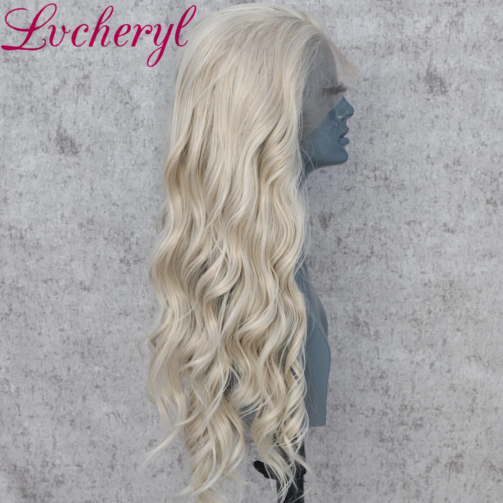 Lvcheryl длинные волнистые Платиновые светлые цвета синтетические парики на кружеве завязанные вручную натуральные волосы термостойкие парики для женщин