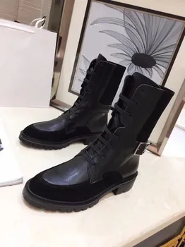 

Women's Autumn Retro Martin Boots British Wind Leather Flat Bottom Motorcycle Boots Trend Belt Buckle Boots