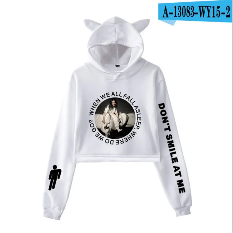 Billieeilish Billie eilish Женская Сексуальная толстовка с кошачьими ушками модный тренд короткий кошачий Топ Горячая Распродажа Kpop Harajuku толстовки Толстовка