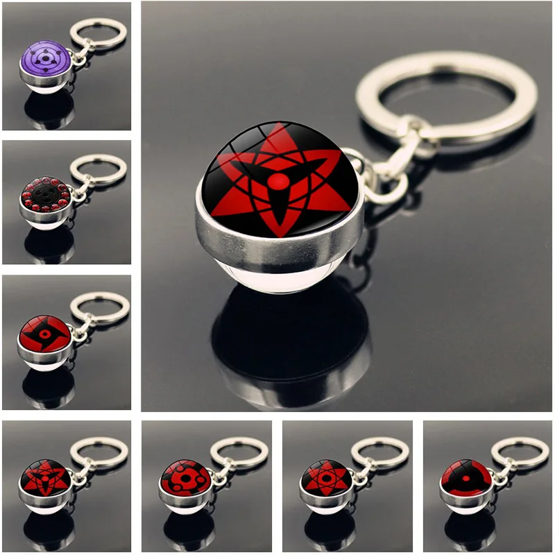 Sharingan Eye Keychain Charms Anime Uchiha Kakashi Rinnegan Eyes Cosplay Jewelry Glass Ball Pendant for Car Key Ring | Украшения и
