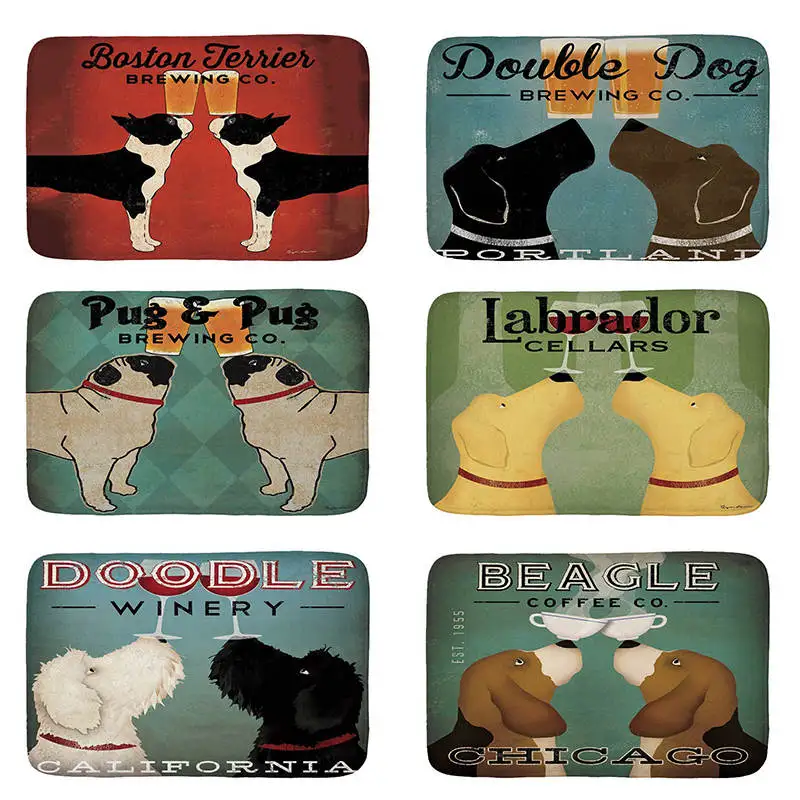 

Retro Wine Cup Dog printed Flannel Floor Mat Anti-Slip Tapete Floor Mats Rugs for Kitchen Doormat welcome mats for front door