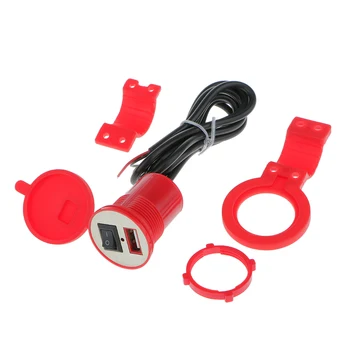 

Motorcycle Cellphone USB Power Charger Waterproof + On/off Button 12V Red