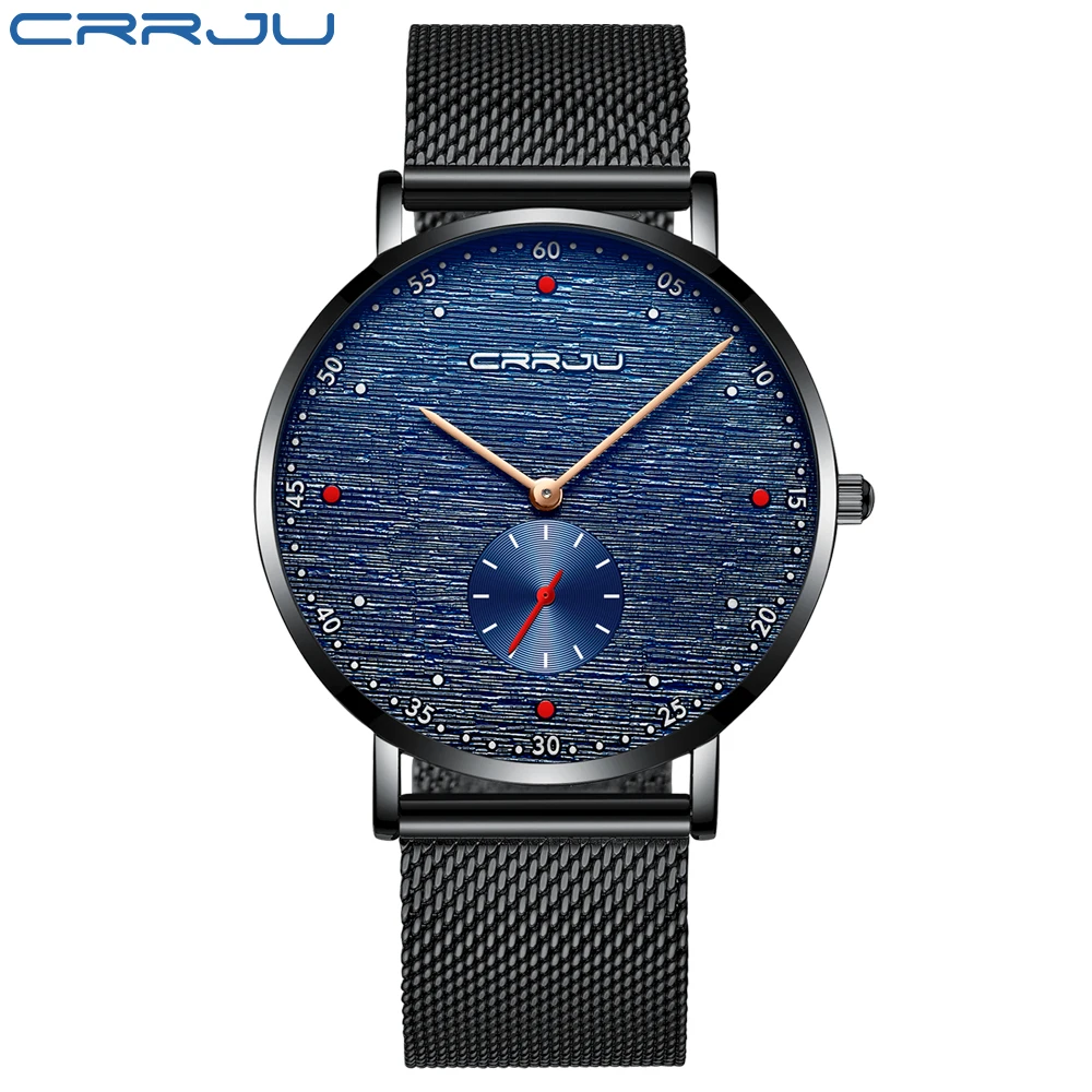 CRRJU Watch Men Fashion Business Watches Men's Casual Waterproof Quartz Wristwatch Blue Steel Clock Relogio Masculino - Color: Black Blue