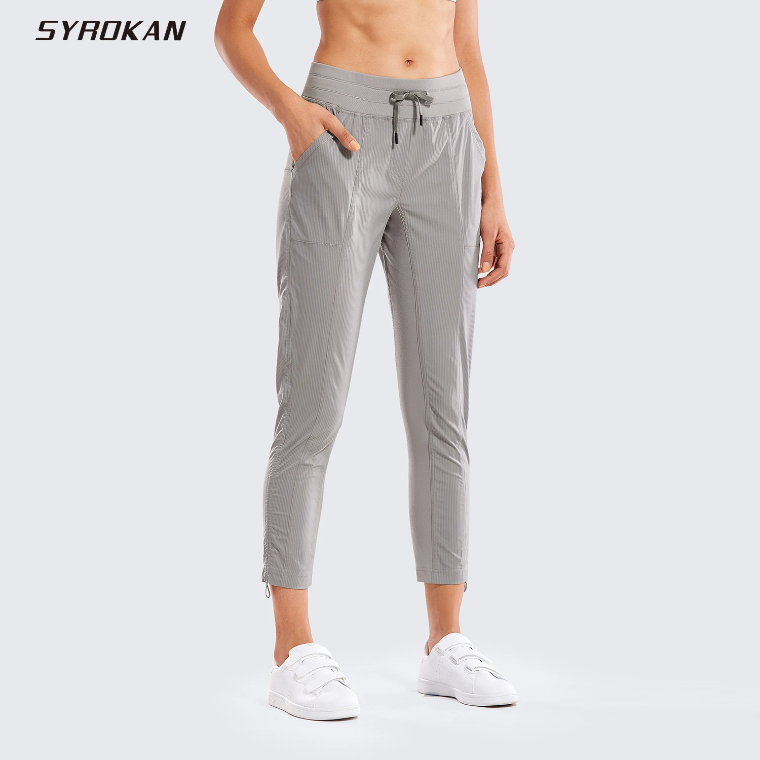 

SYROKAN Women's Go to Studio Joggers Striped Pants Tapered Leg Sweatpants with Pockets -27Inches