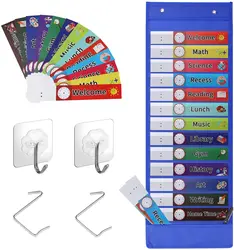 Tabla de bolsillo para horario diario, carta de bolsillo para aula, 13 colores + 18 tarjetas reutilizables en blanco para escuela en casa