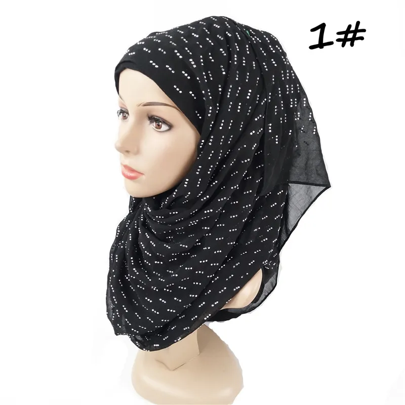 180*75 см сплошной шифоновый мусульманский хиджаб, платок с бриллиантами, платок для женщин musulman тюрбан шаль-трансформер, малайзийский женский хиджаб шарф