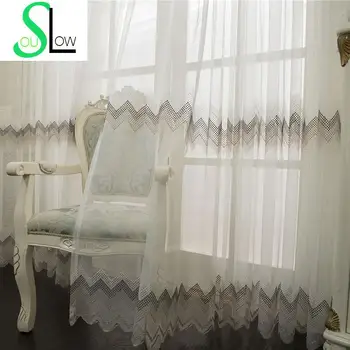 

Slow Soul Dot Blue Grey Coffee Embroidered Tulle Geometric Modern Curtains For Bedroom Living Room Curtain Window Sheer Kids