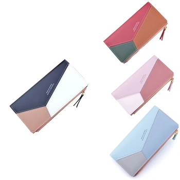 

Fashionable Long Patchwork Hasp Female Purse High Quality Contrast