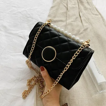 

Diamond Lattice Chain Tide Shoulder Bag for Women's Single Crossbody Bag All-match Flap Chic Pearl Package 2020 Summer Handbag