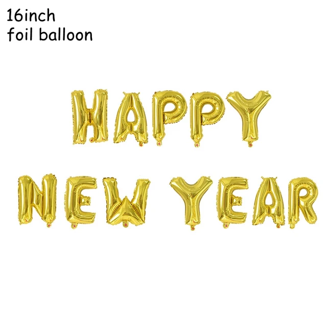 Happy New Year Decorations 2022 Christmas Balloons Decor Gold Black Disposable Tableware For Home New Year's Eve Party Ornaments B07 gold