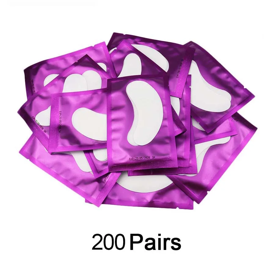 200-pairs-purple 50/100/200 шт под накладки для глаз для удлинители ресниц Инструмент стерильные гелевые накладки Бесплатные подушечки для ресниц индивидуальная Бумага Патч - Цвет: 200-pairs-purple