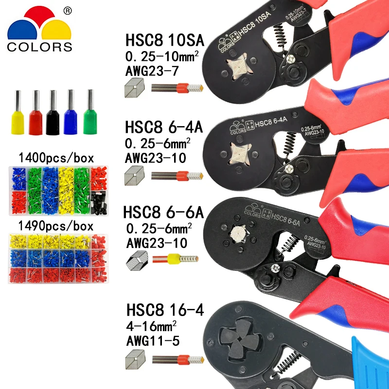 

HSC8 10SA crimping pliers 0.25-10mm2 23-7AWG HSC8 6-6A/6-4A tube terminal box brand mini type round nose european pliers tools