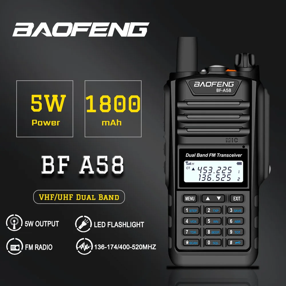 Baofeng BF-A58 Водонепроницаемый двухстороннее радио двухдиапазонный UHF VHF 5 Вт CB Ham с