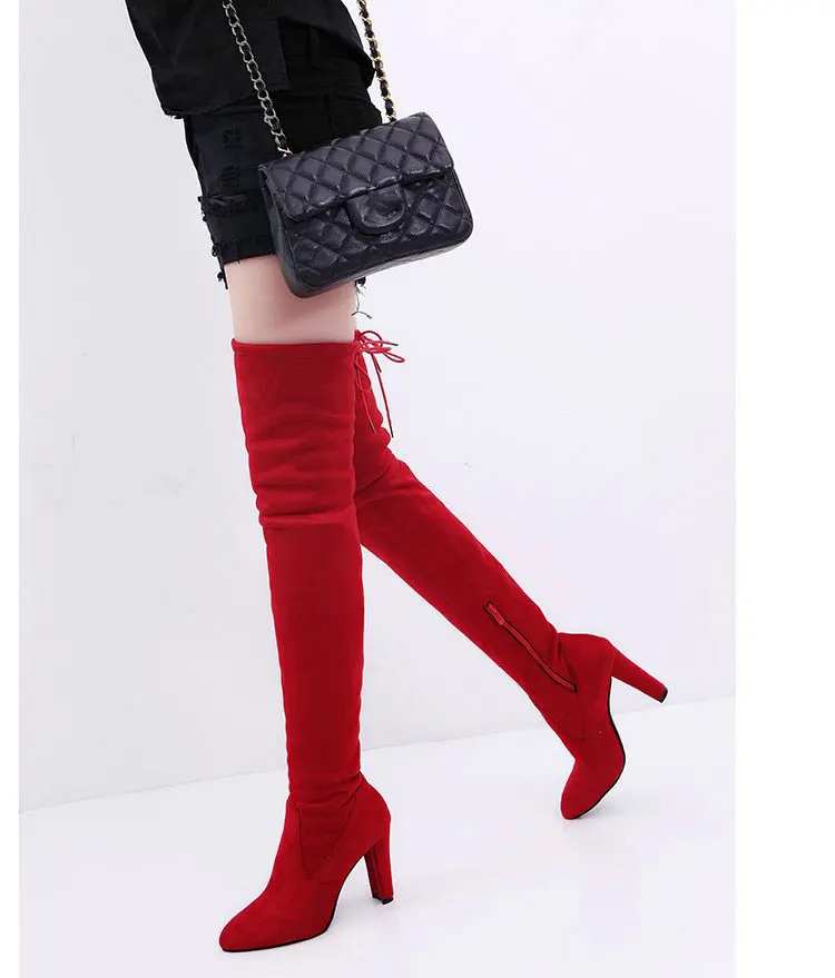 Women High Heel Boots Sexy Party Suede Leather Over the Knee Heels Stretch Flock Winter women high heel boots