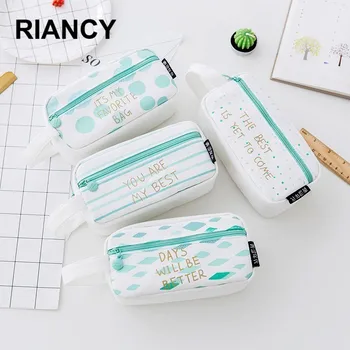 

Kawaii Large Capacity Grid Canvas School Pencil Cases Creative Cute Pen Bag Box Pouch Office Stationary Supplies 04939