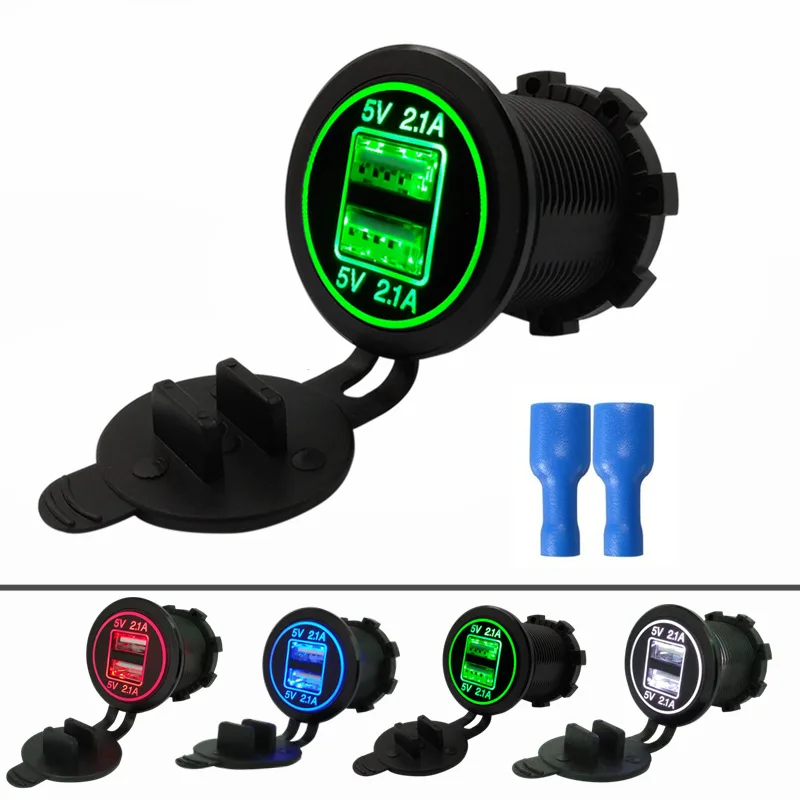 

New Cigarette Lighter Socket Splitter 12V-24V 2 Port USB Car Charger 5V 4.2A output with led light Power Adapter LED Display