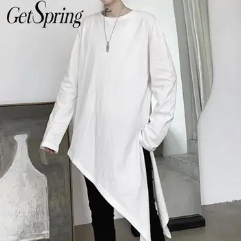

Getspring Women T-shirt Long Sleeve Irregular Cotton Black White T Shirt Women Plus Size Asymmetry Cotton Long Vintage T Shirts