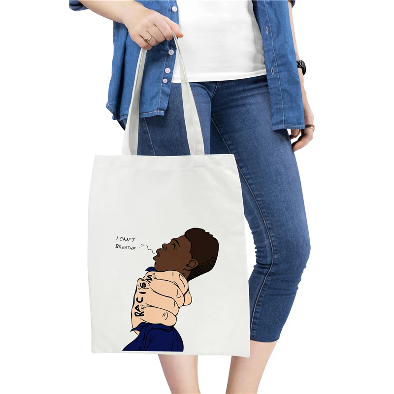 

2020 Fashion Men Women Tote Canvas Handbag I Cant Breathe Letter Print Female Eco Fabric Shoulder Bag Purse