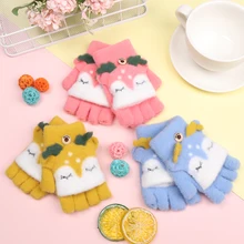 Детские Зимние перчатки для девочек и мальчиков, вязаные перчатки С Откидывающейся Крышкой, От 0 до 6 лет, толстые бархатные Детские теплые Мультяшные перчатки