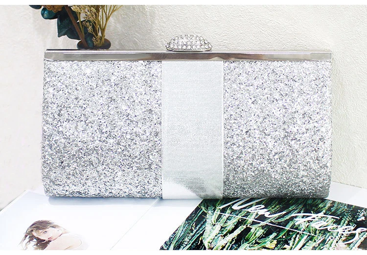 Luxy Moon Silver Sequin Clutch Bag Front View