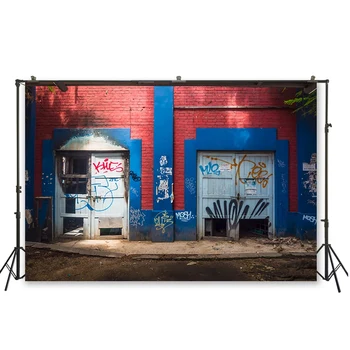 

HUAYI red brick wall and door with graffiti pattern photo backdrop celebration event decorations banner photo studio prop D-6064