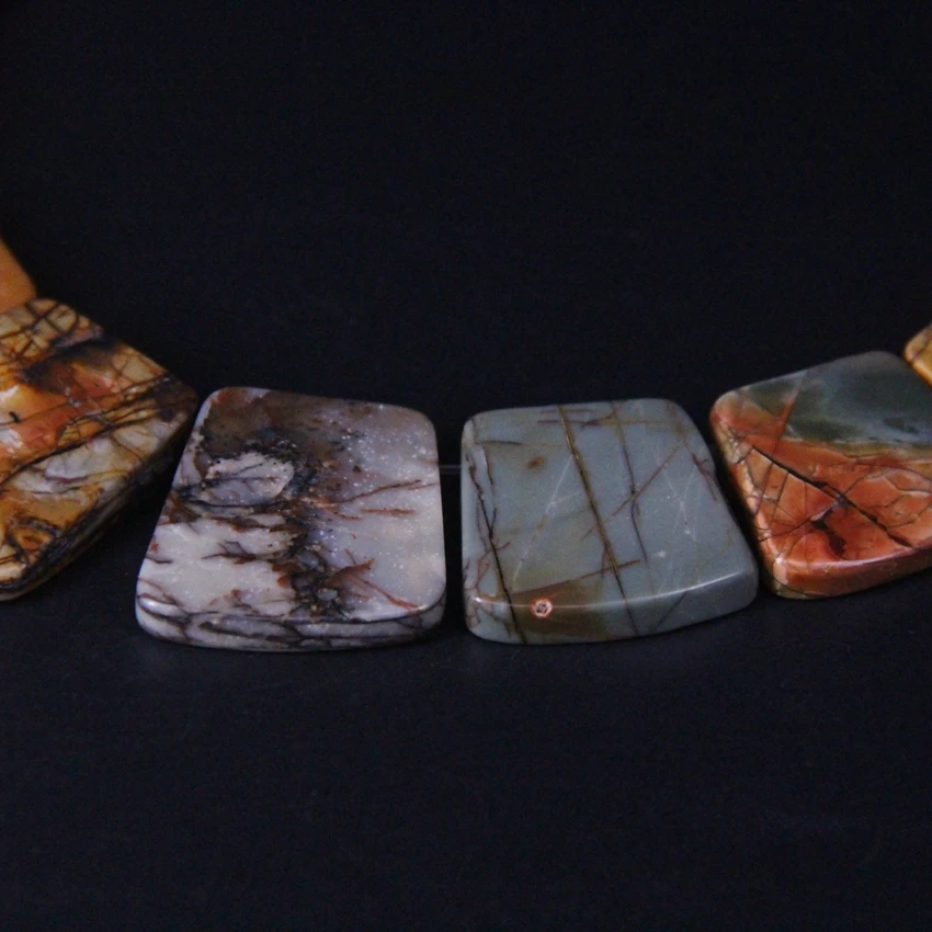 Preise 15 stücke Top Gebohrt Picasso Jaspers Trapez Platte Absolvierte Halskette Anhänger, Natürliche Bild Stein Perlen Trendy Schmuck Mking