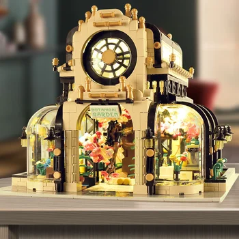 

Building Blocks toy Assembling small particles Building Blocks Botanical garden light version creative street view city garden