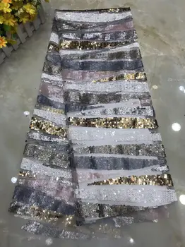 

Wonderful French tulle lace material with sequins African net lace fabric for party dress PAN274(5yards/lot)