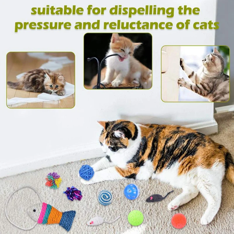 21 Pcs Cat Toys With 1 Way Tunnel Ball Mice Fish Snake Interactive Feather Teaser Cat Interactive Toys Set For Catnip Refill Cat