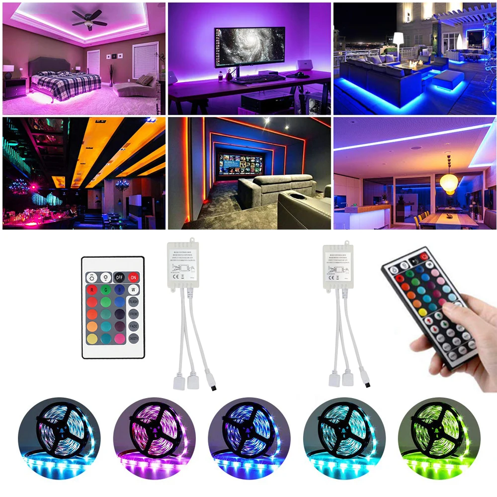 Светодиодные полосы света 10 м 300 светодиодный s SMD 5050 RGB световые полосы нет водонепроницаемый свет с 44 клавишами ИК-пульт дистанционного управления и 12 В 5A мощность