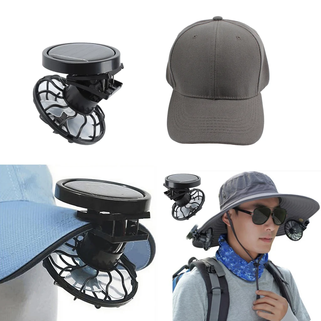 Clip-on Cap Mini Solar Powered Fan with Cap for Indoor Outdoor Handsfree C